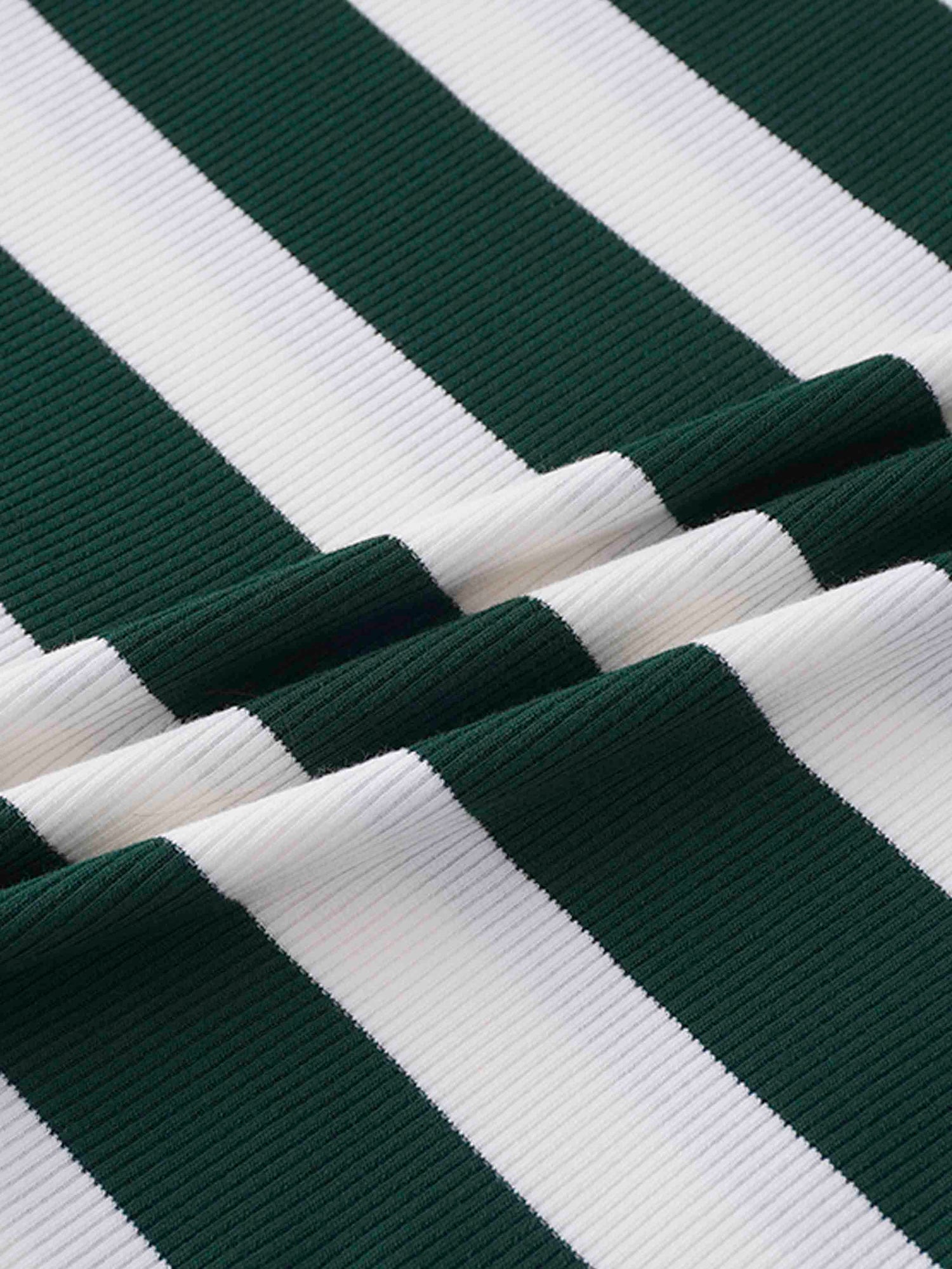 Ribbed Striped High V Tee Long Sleeve-Green/Ivory