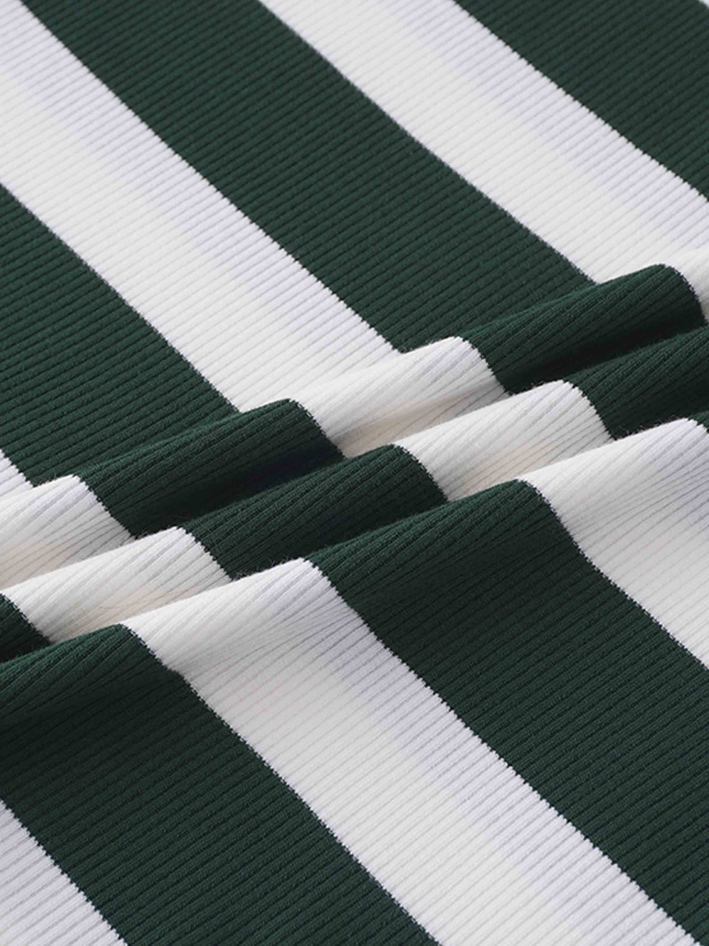 Ribbed Striped High V Tee Long Sleeve-Green/Ivory