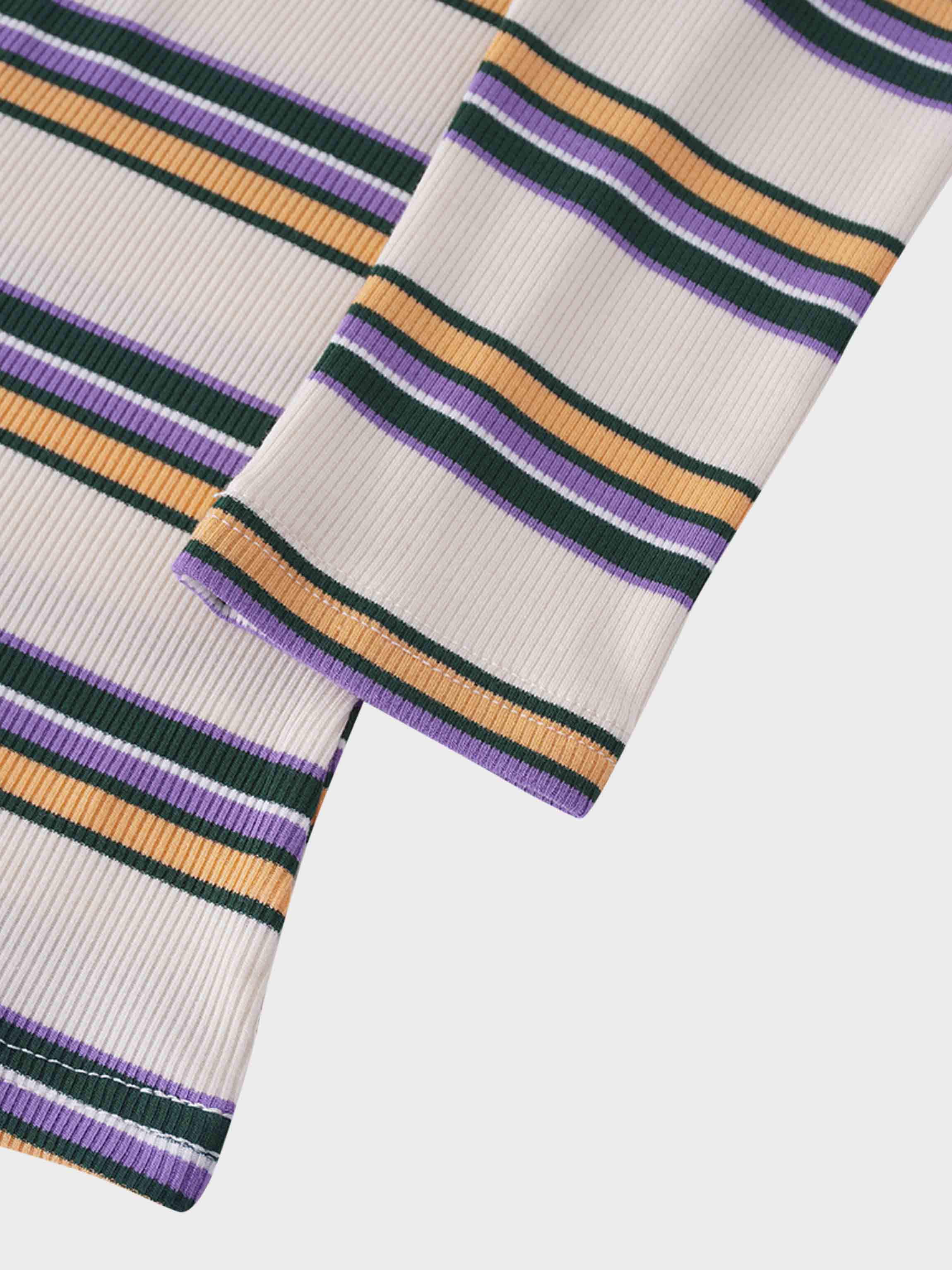 Ribbed Striped High V Tee Long Sleeve-Peach/Green