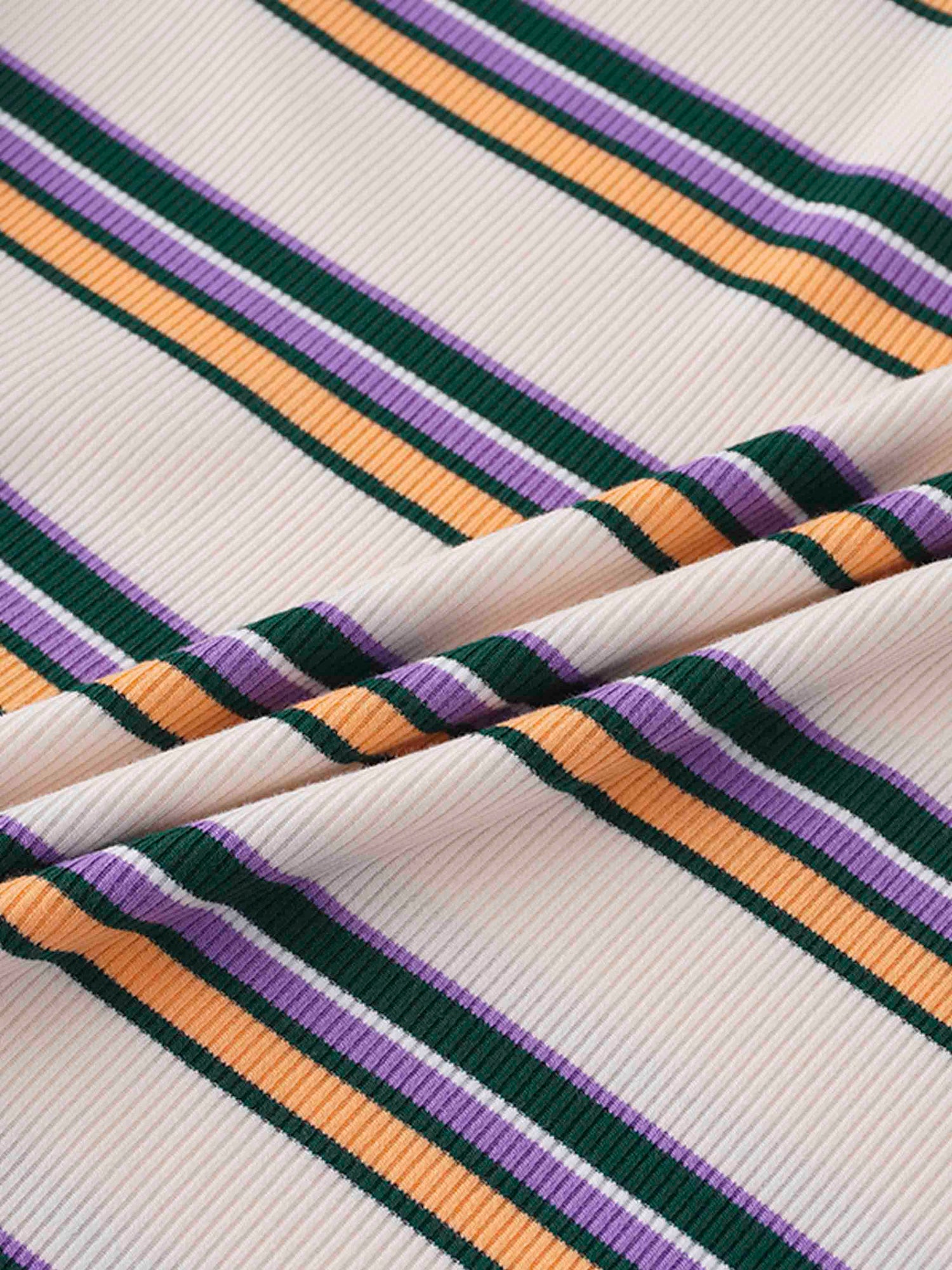 Ribbed Striped High V Tee Long Sleeve-Peach/Green