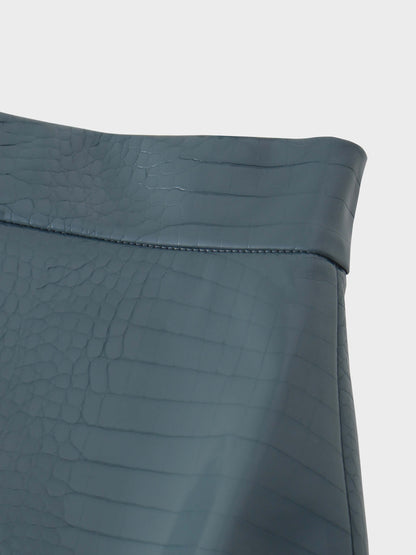 Croc Leather Skirt-Teal