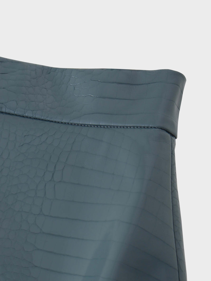 Croc Leather Skirt-Teal
