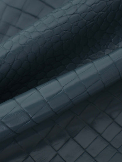 Croc Leather Skirt-Teal