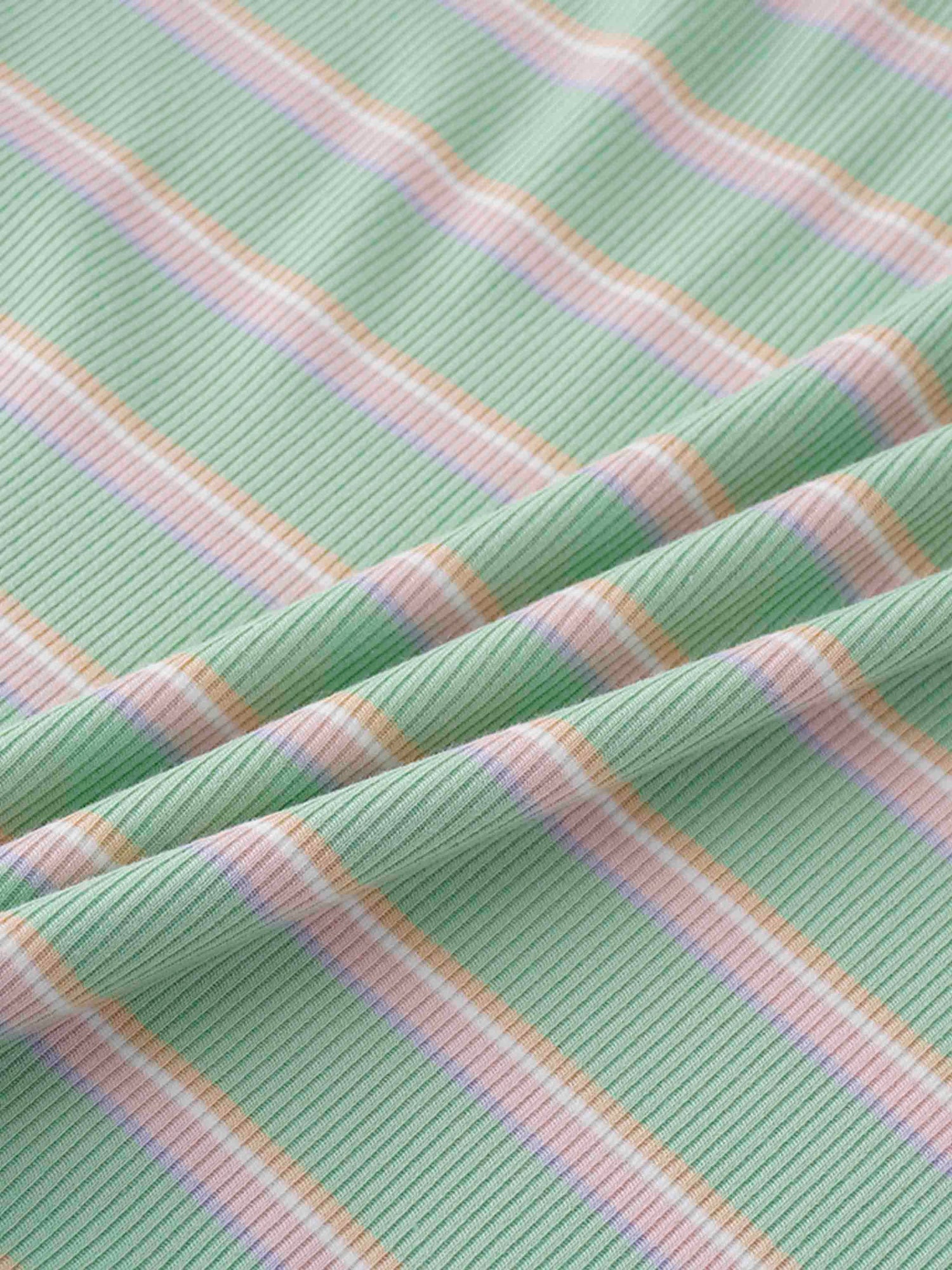 Ribbed Striped High V Tee Long Sleeve-Mint/Pink