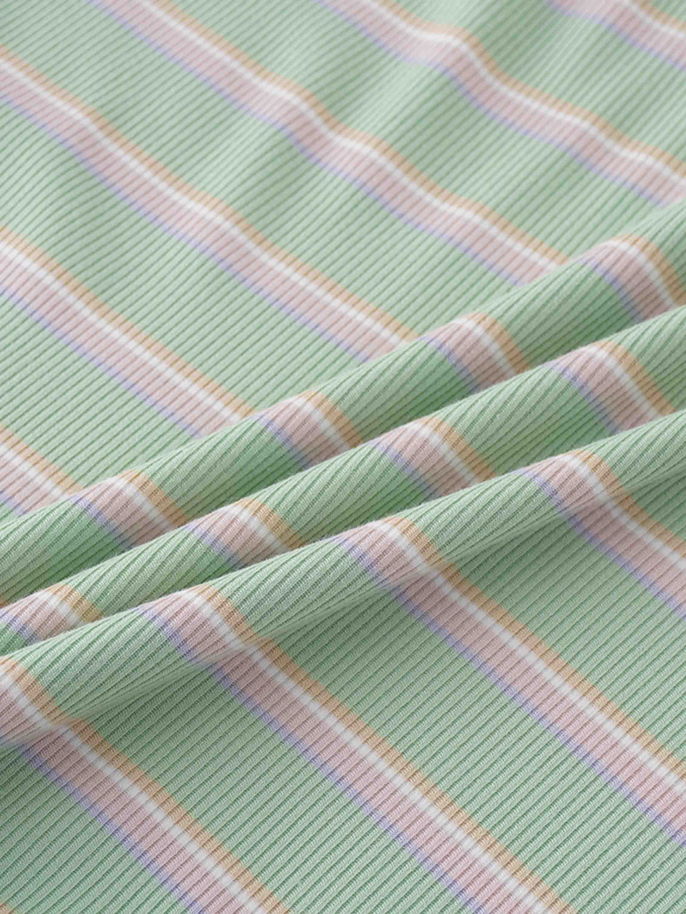 Ribbed Striped High V Tee Long Sleeve-Mint/Pink