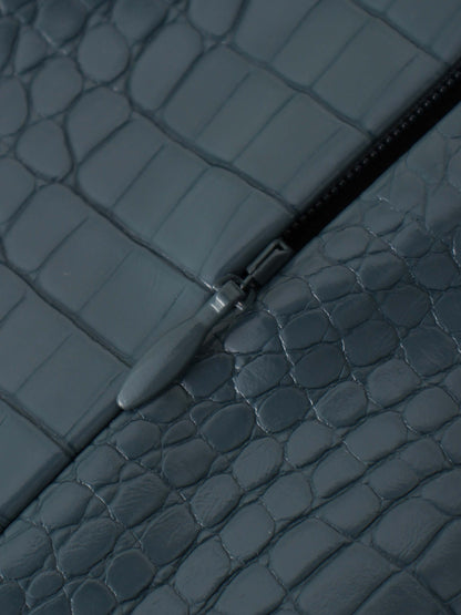 Croc Leather Skirt-Teal