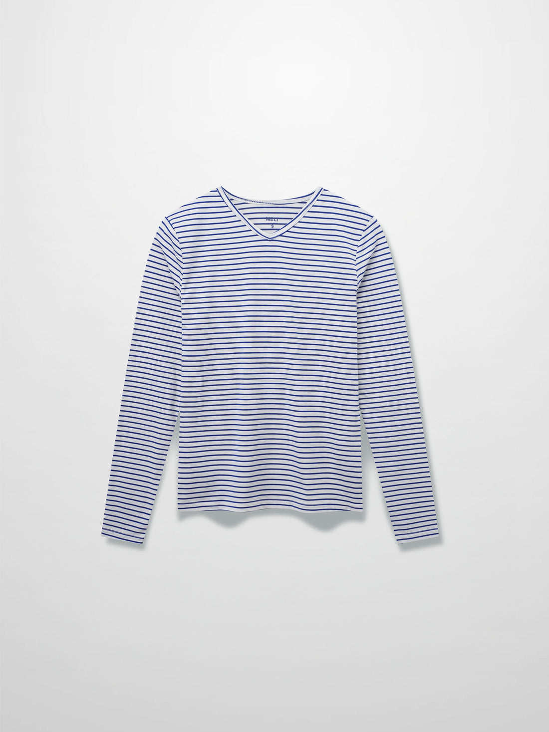 Flat Striped High V Long Sleeve-White/Navy