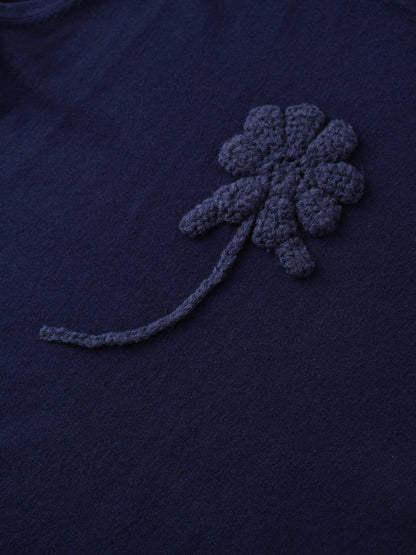 Crochet Puff Flower Sweater Set-Navy