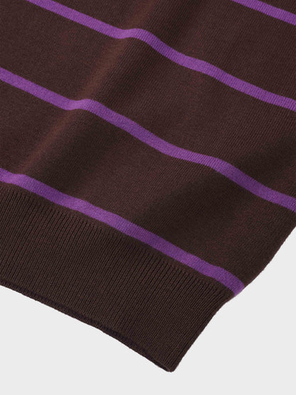 Mock Neck Thin Knit Sweater-Brown/Purple