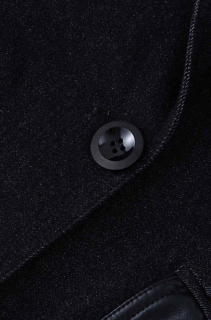 Leather Pocket Denim Blazer-Black