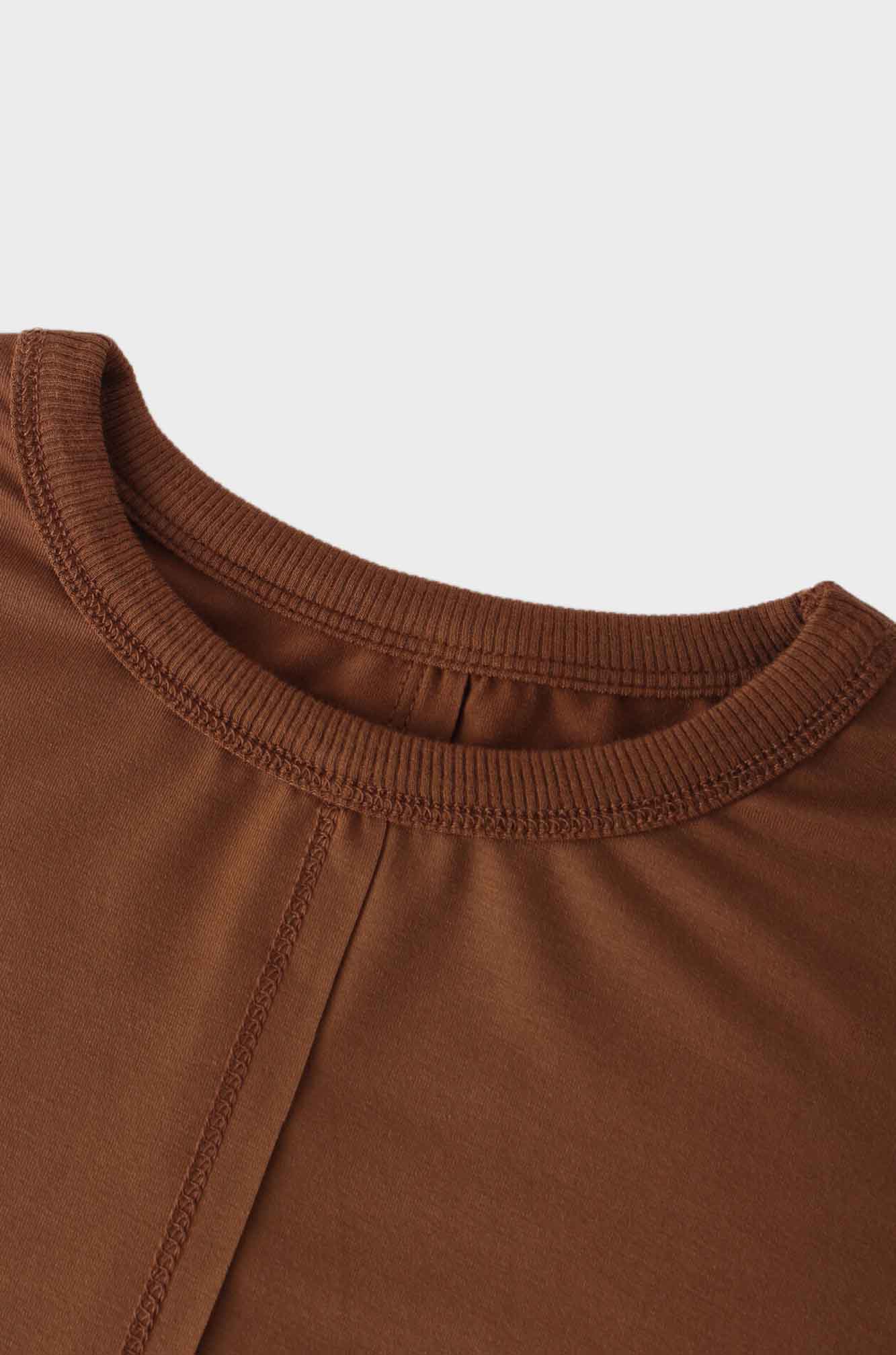 RIBBED BOTTOM T-SHIRT-MOCHA BROWN