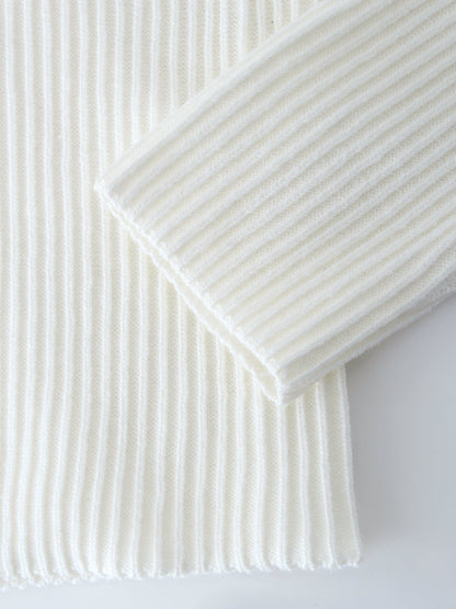 Ribbed Knit Cardigan-White