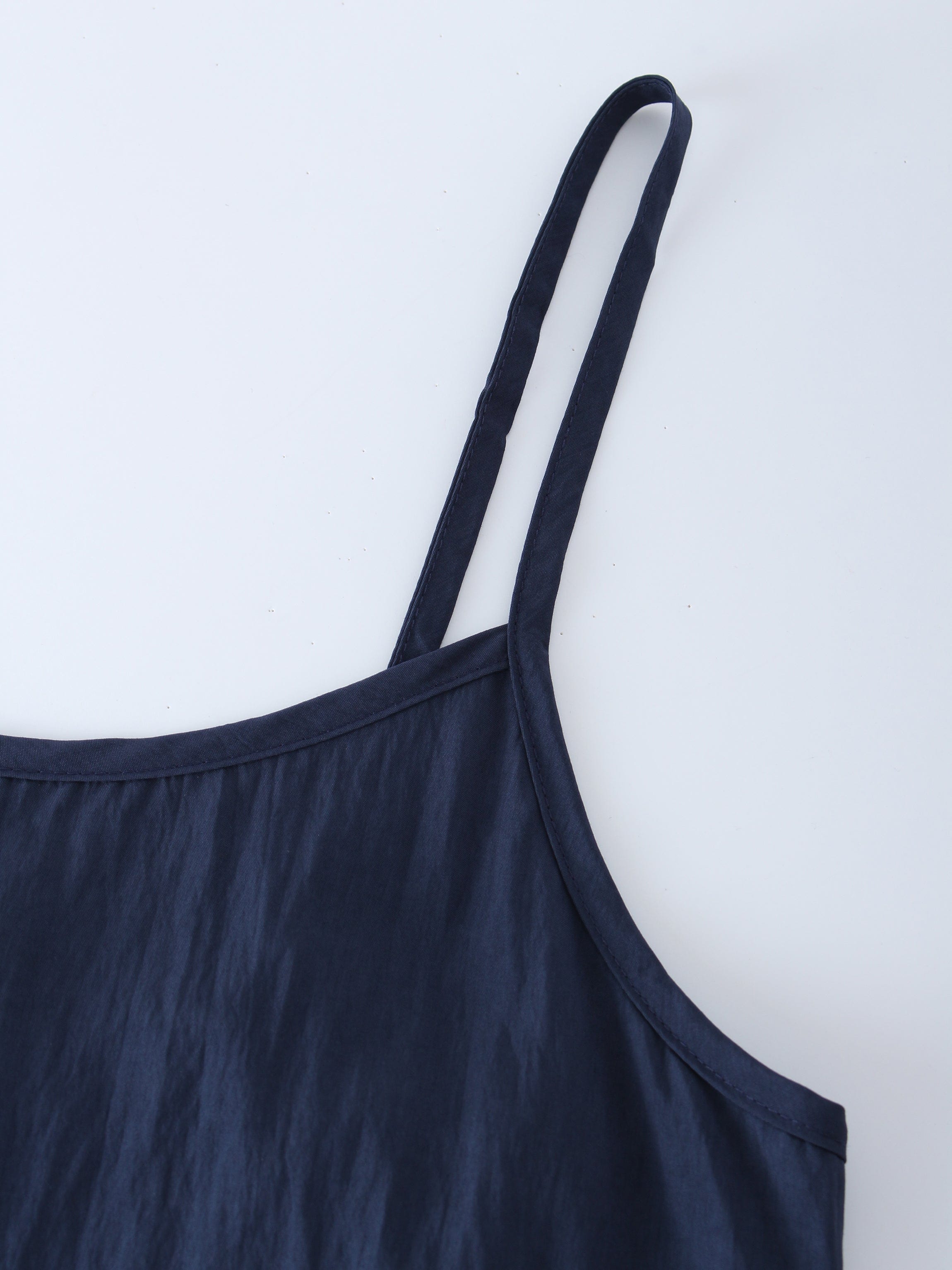 Crinkle Cotton Slip Dress-Navy