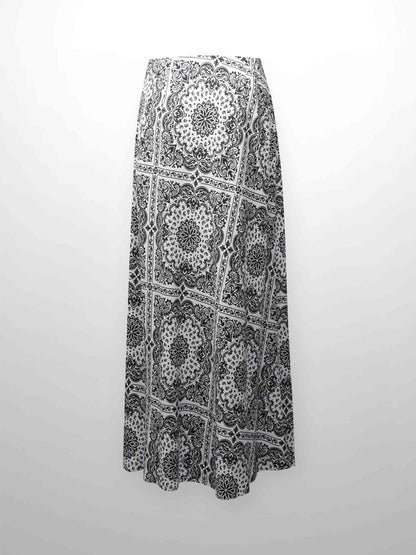 Printed Linen Blend Slip Skirt-Black and White Bandana