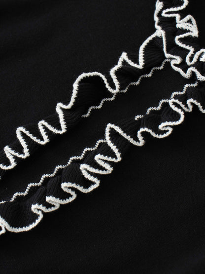 Ruffle Detail Sweater-Black/Ivory