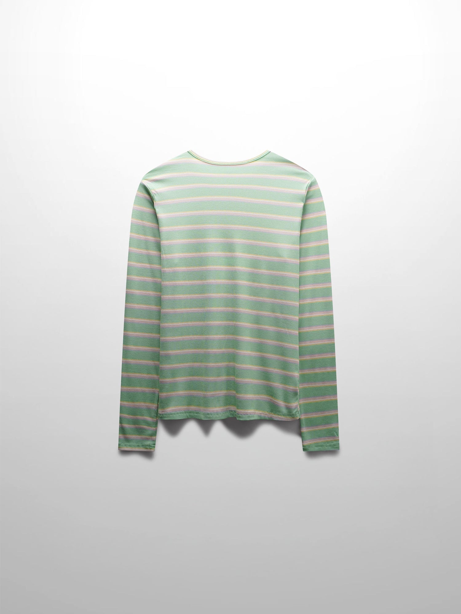 Ribbed Striped High V Tee Long Sleeve-Mint/Pink
