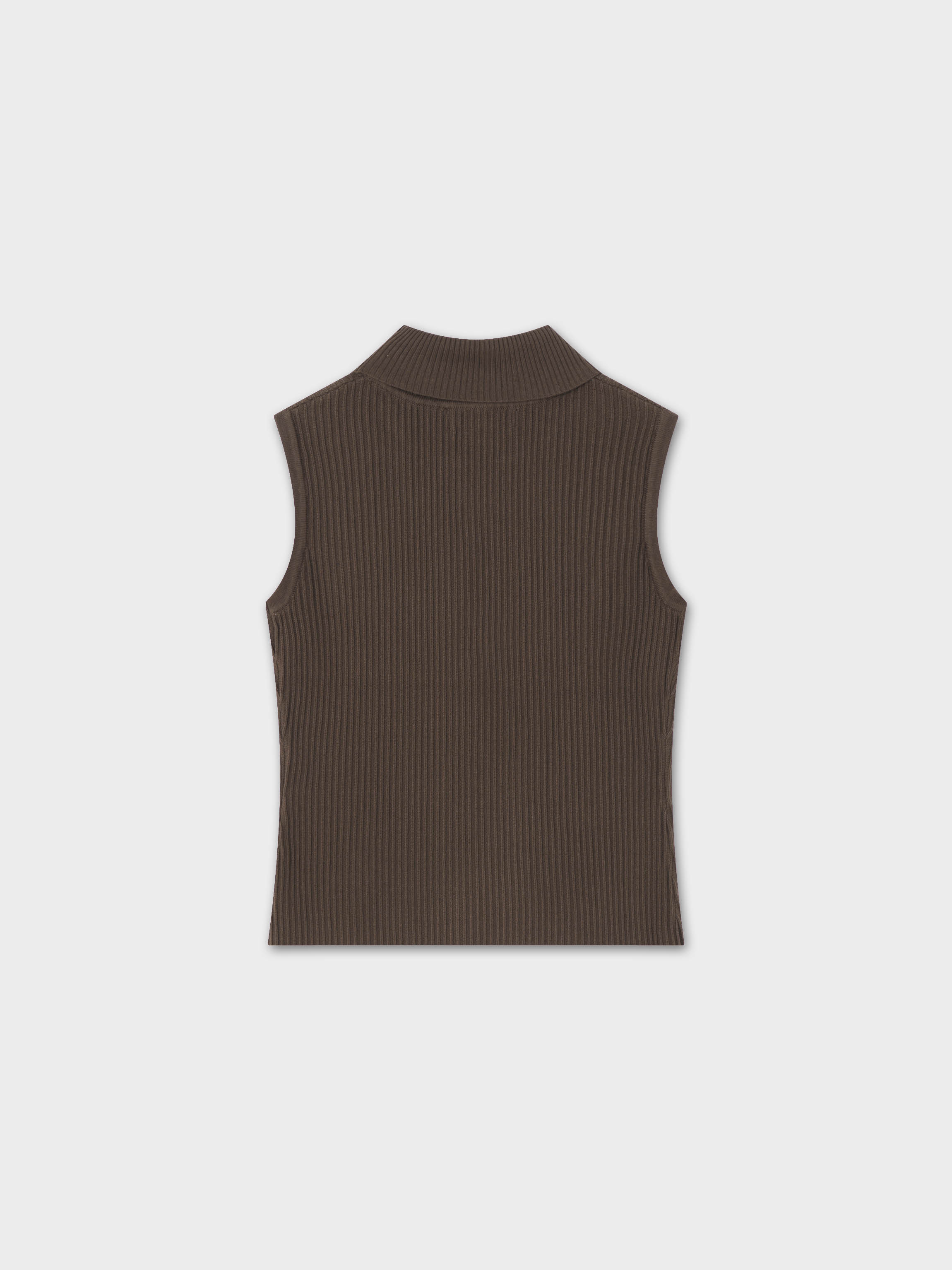Sleeveless Ribbed Turtleneck-Chocolate Brown