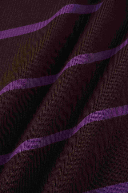 Mock Neck Thin Knit Sweater-Brown/Purple