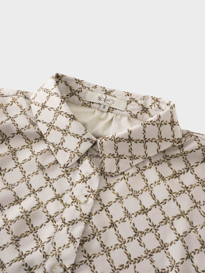 Printed Button Down Blouse-Diamond Leaves