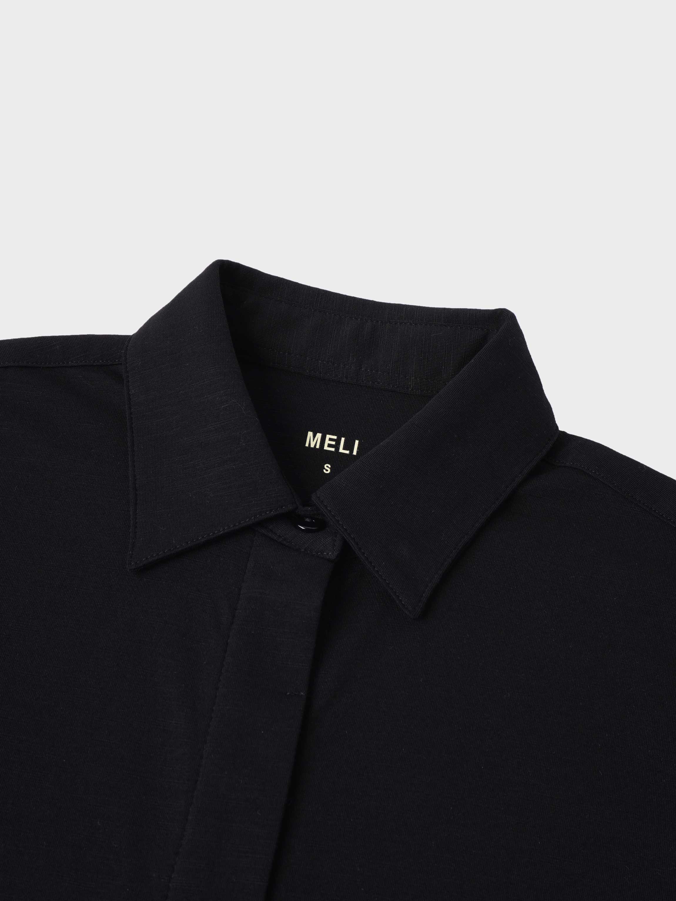Button Down T-Shirt Blouse-Black