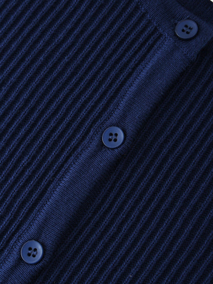 Ribbed Knit Cardigan-Navy