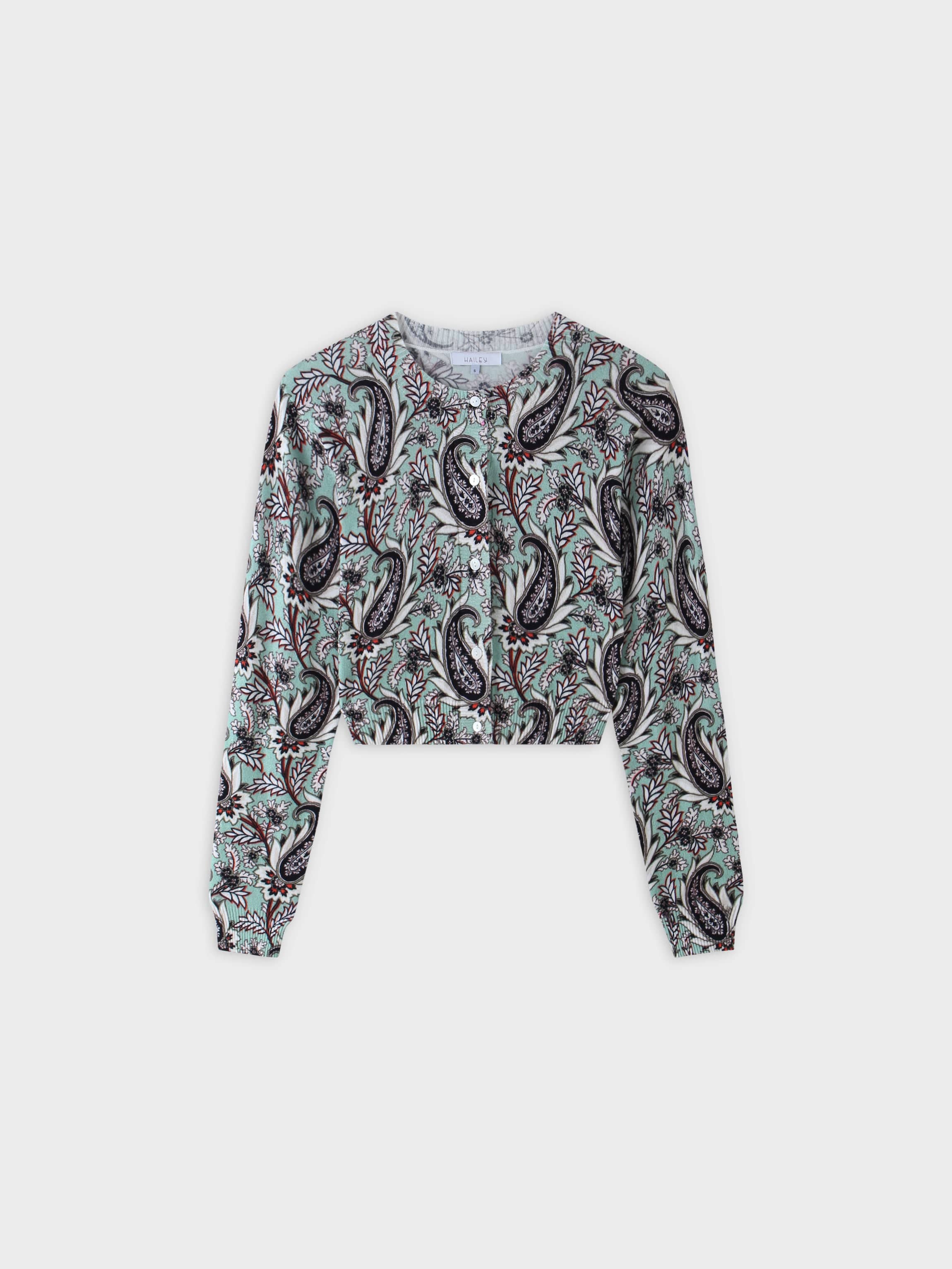 Printed Cardigan-Mint Paisley