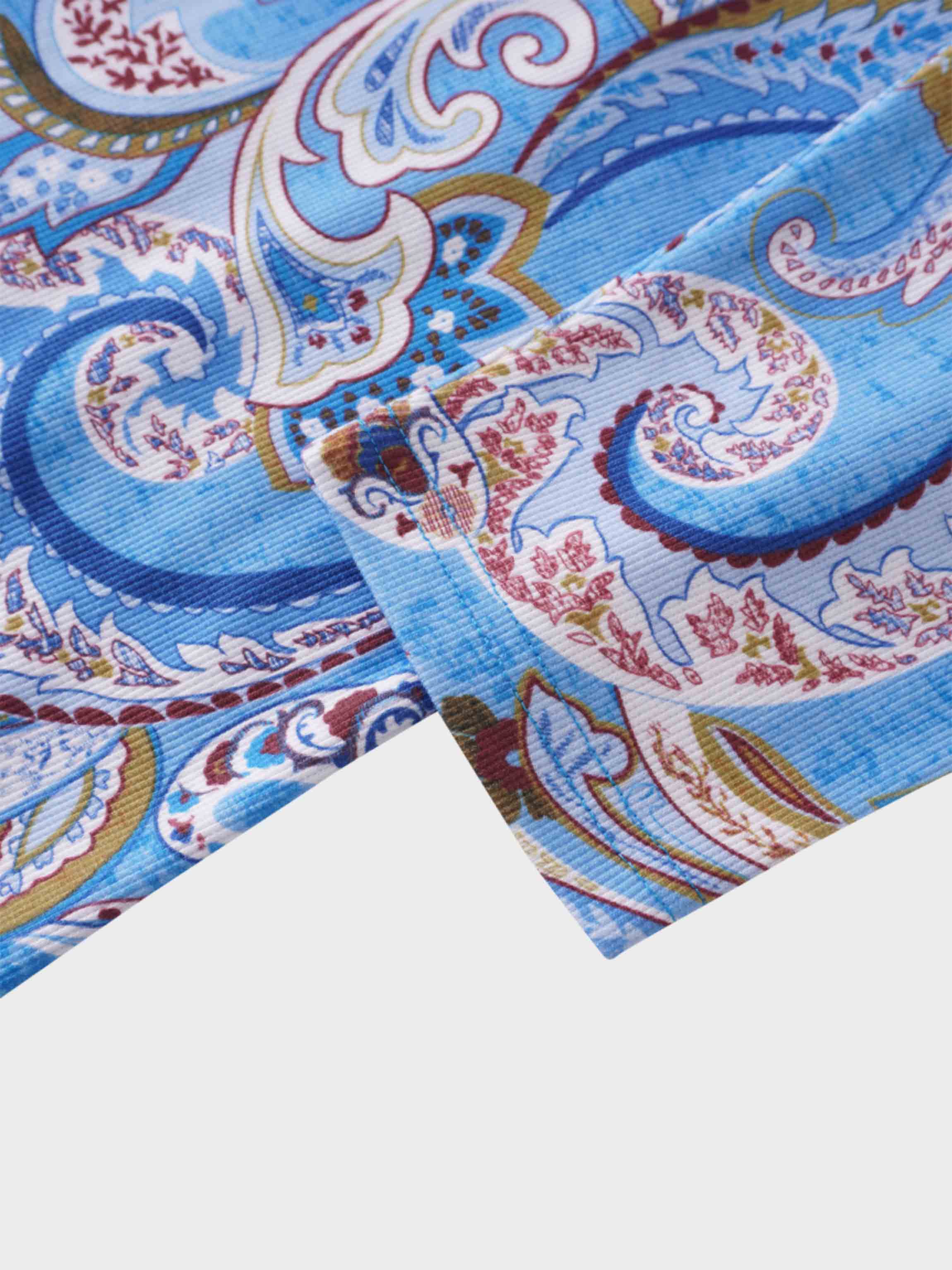 Ribbed Crew Neck Puff Sleeve Top-Light Blue Paisley