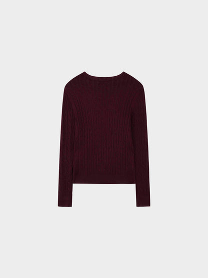 Knit Cable Sweater-Burgundy