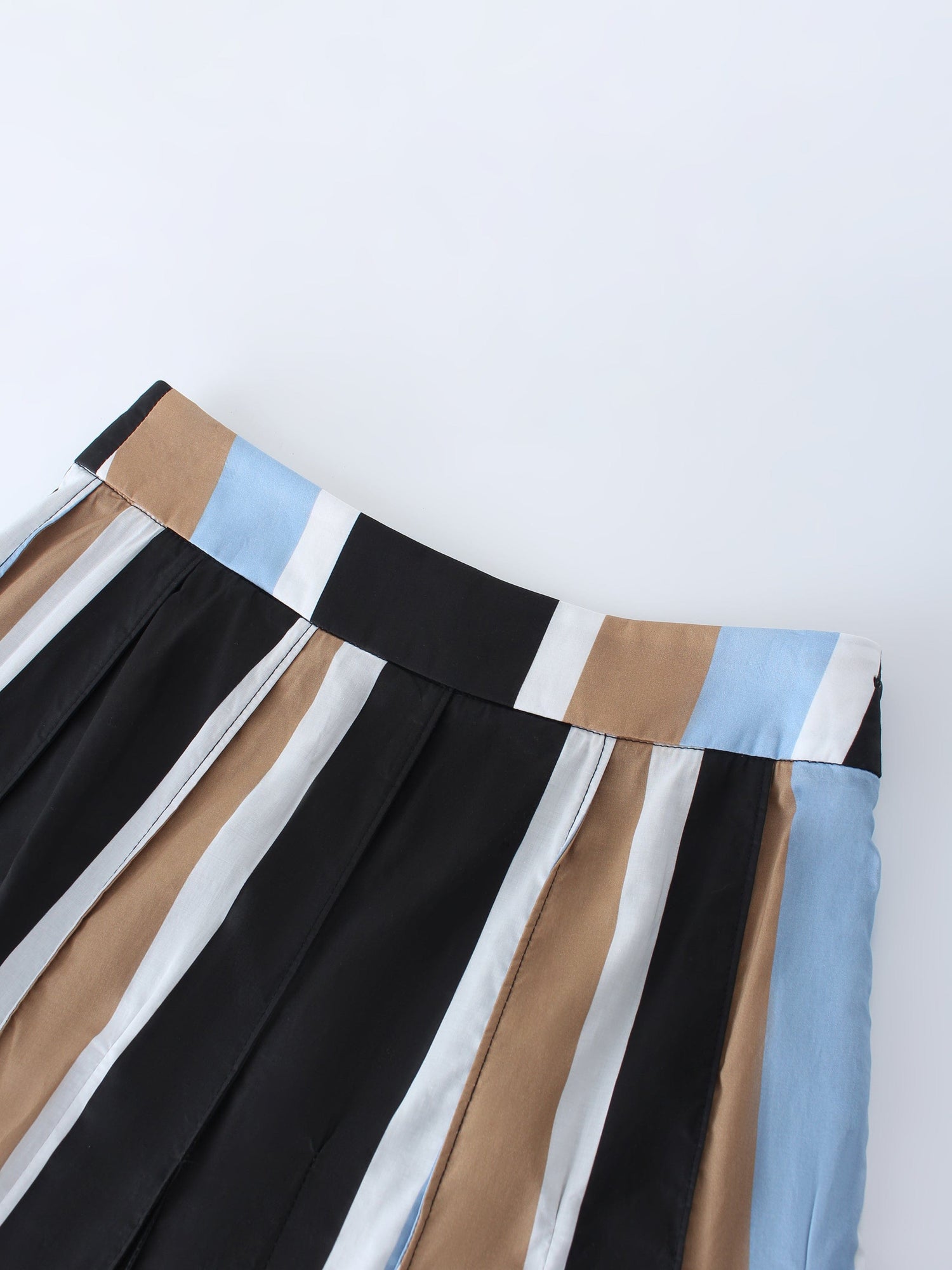 Multi Stripe Skirt-Tan/Blue/White