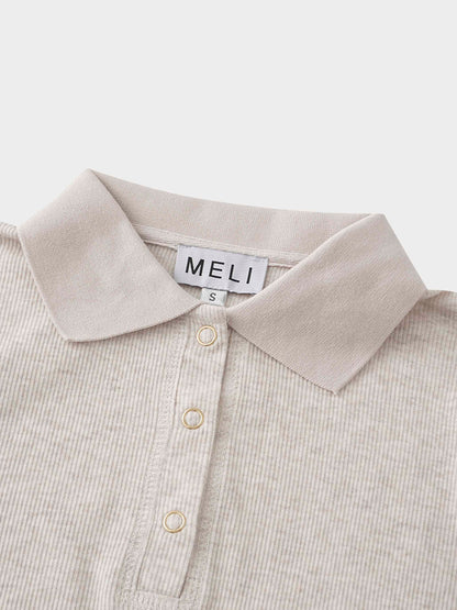 Ribbed Collar T-Shirt-Tan