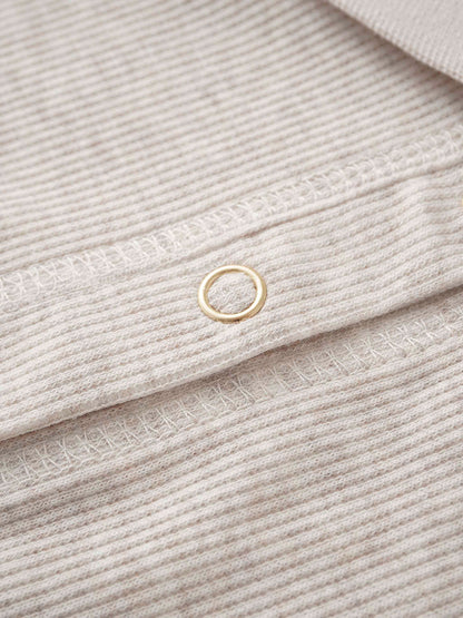 Ribbed Collar T-Shirt-Tan
