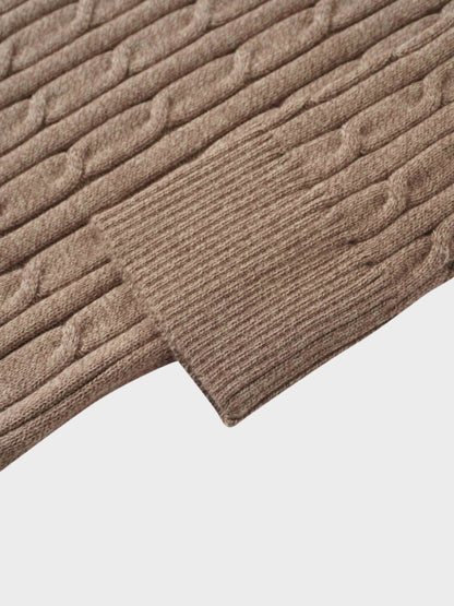 Crew Neck Cable Sweater-Heathered Camel