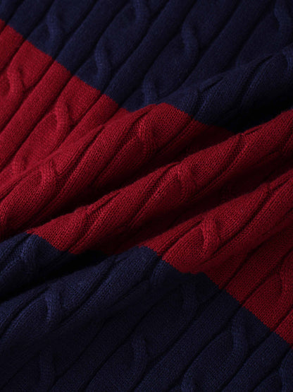 Striped Cable Sweater-Navy/Maroon