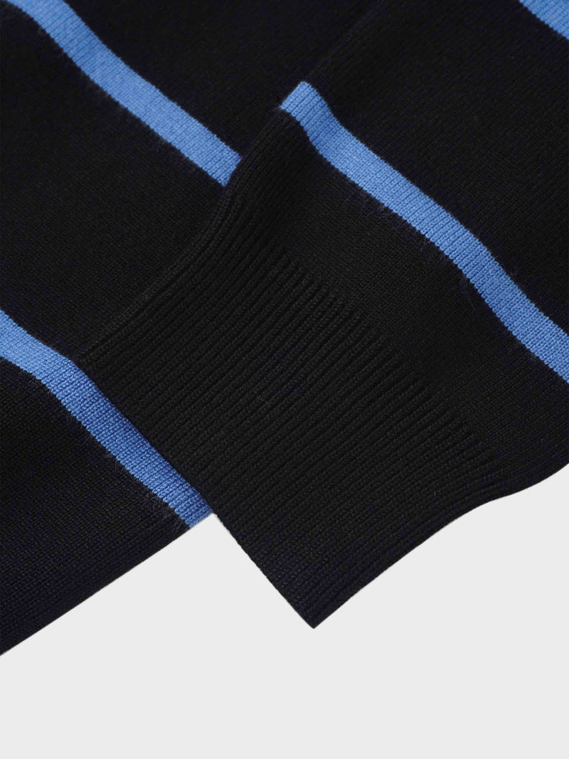 Mock Neck Thin Knit Sweater-Black/Light Blue