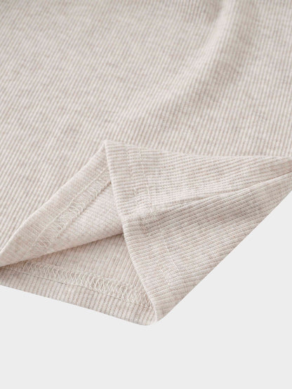 Ribbed Collar T-Shirt-Tan