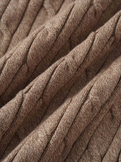 Crew Neck Cable Sweater-Heathered Camel