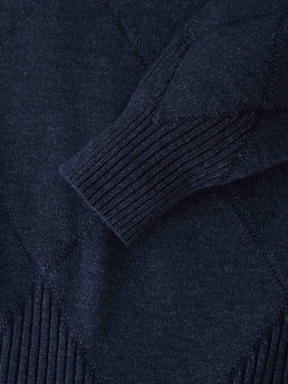 Oversized Diamond Detail Sweater-Heathered Navy
