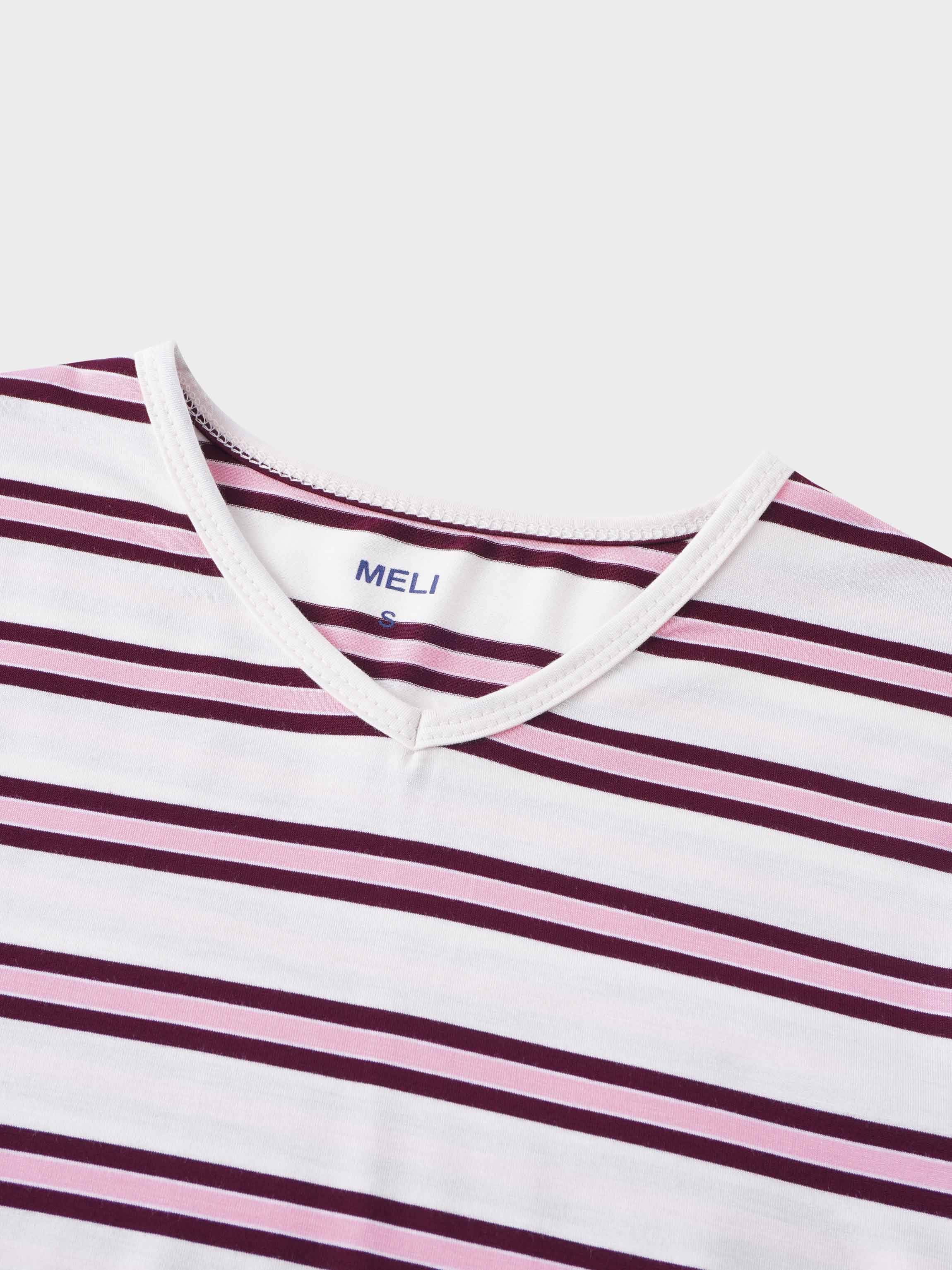 Flat Striped High V Long Sleeve-Raspberry/Pink