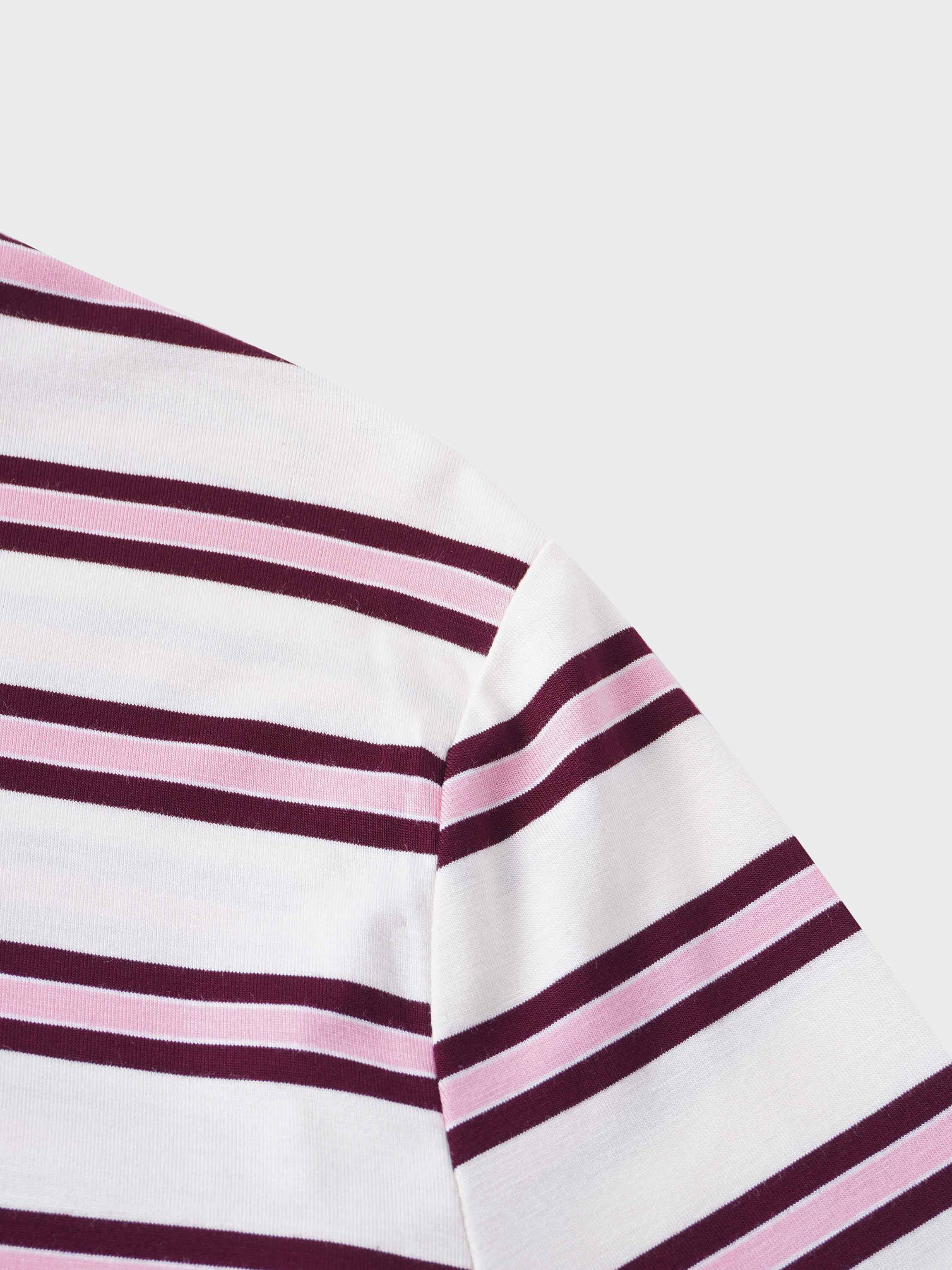 Flat Striped High V Long Sleeve-Raspberry/Pink