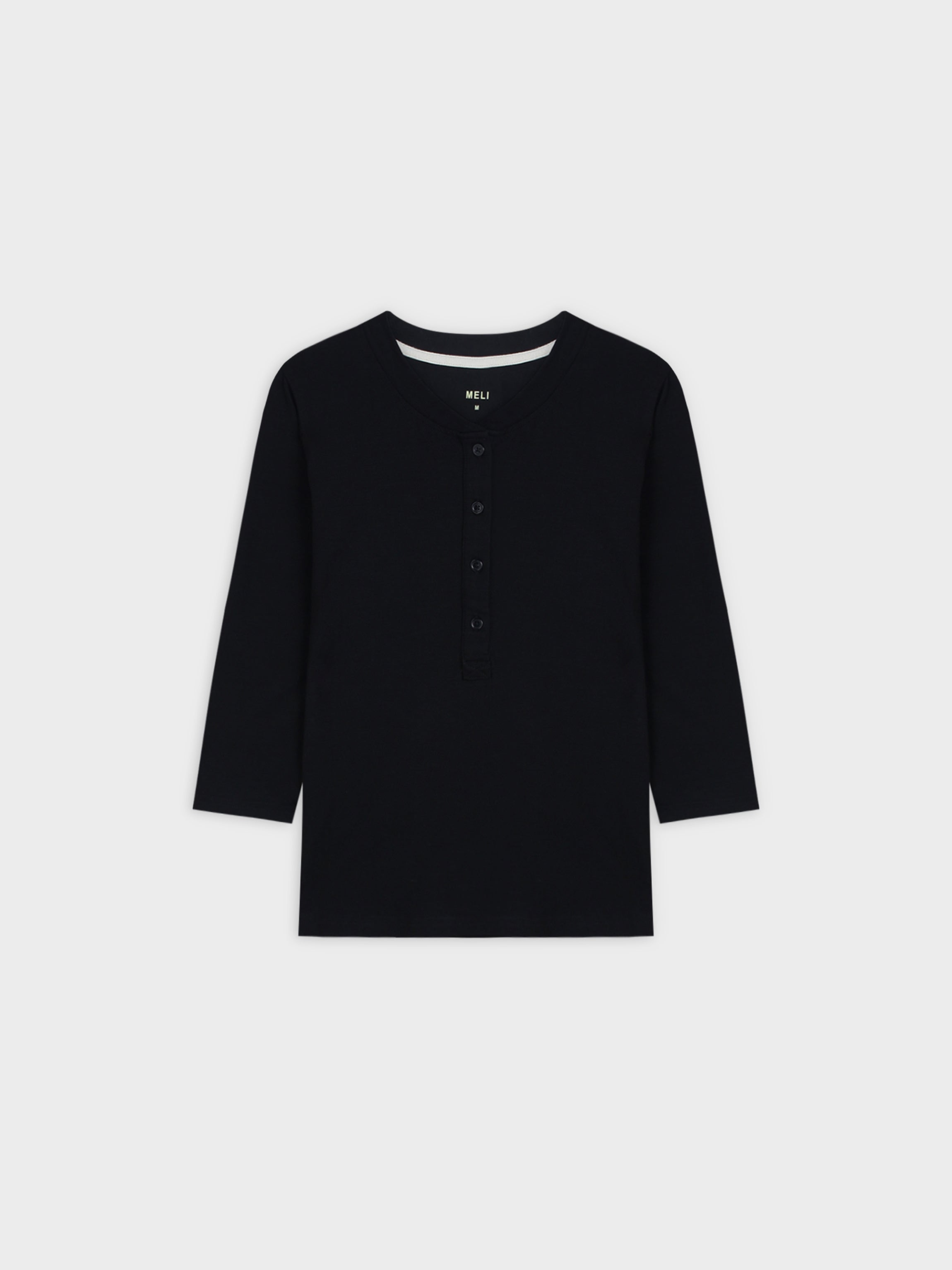 4 BUTTON HENLEY TEE-BLACK