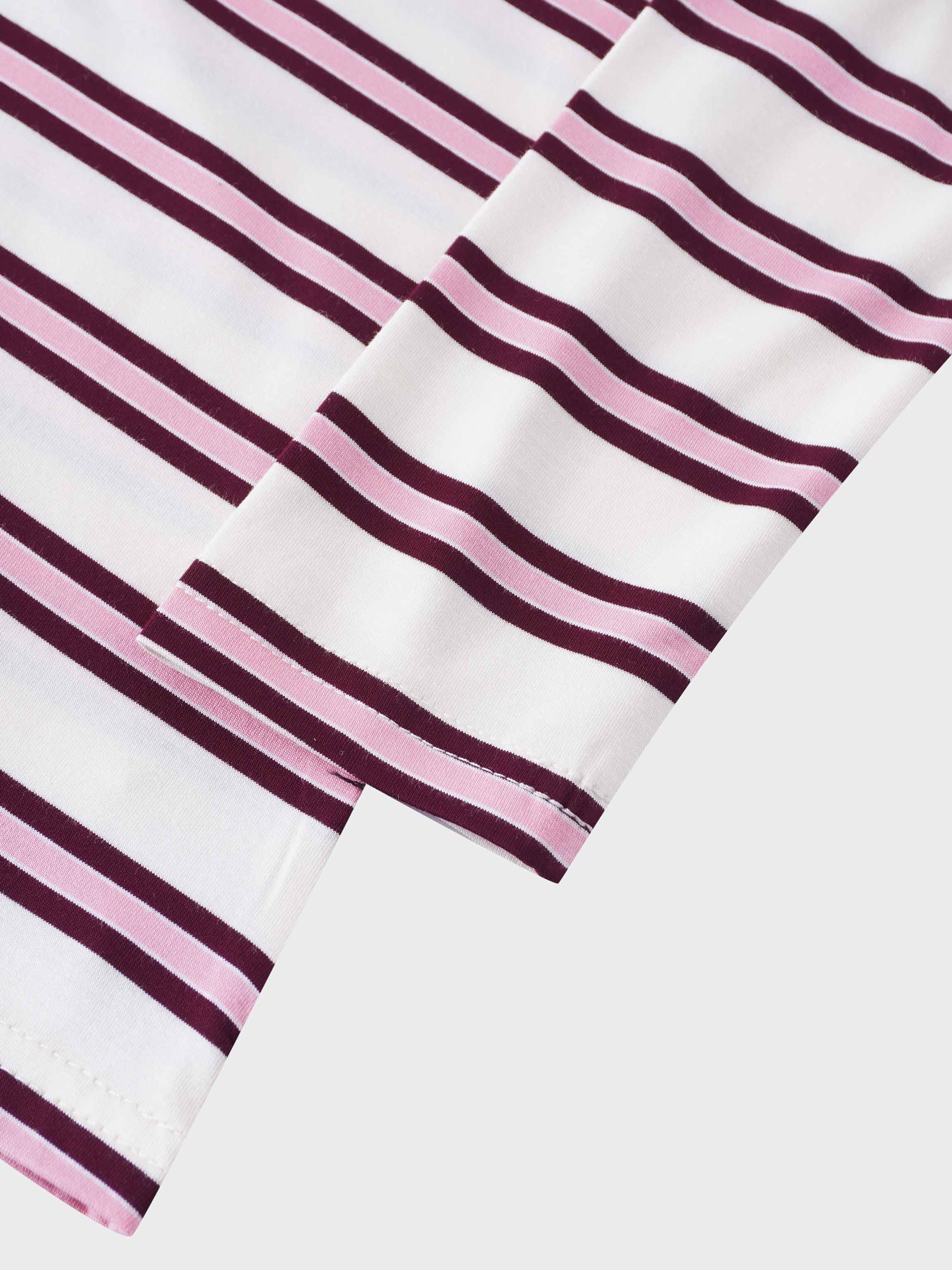 Flat Striped High V Long Sleeve-Raspberry/Pink
