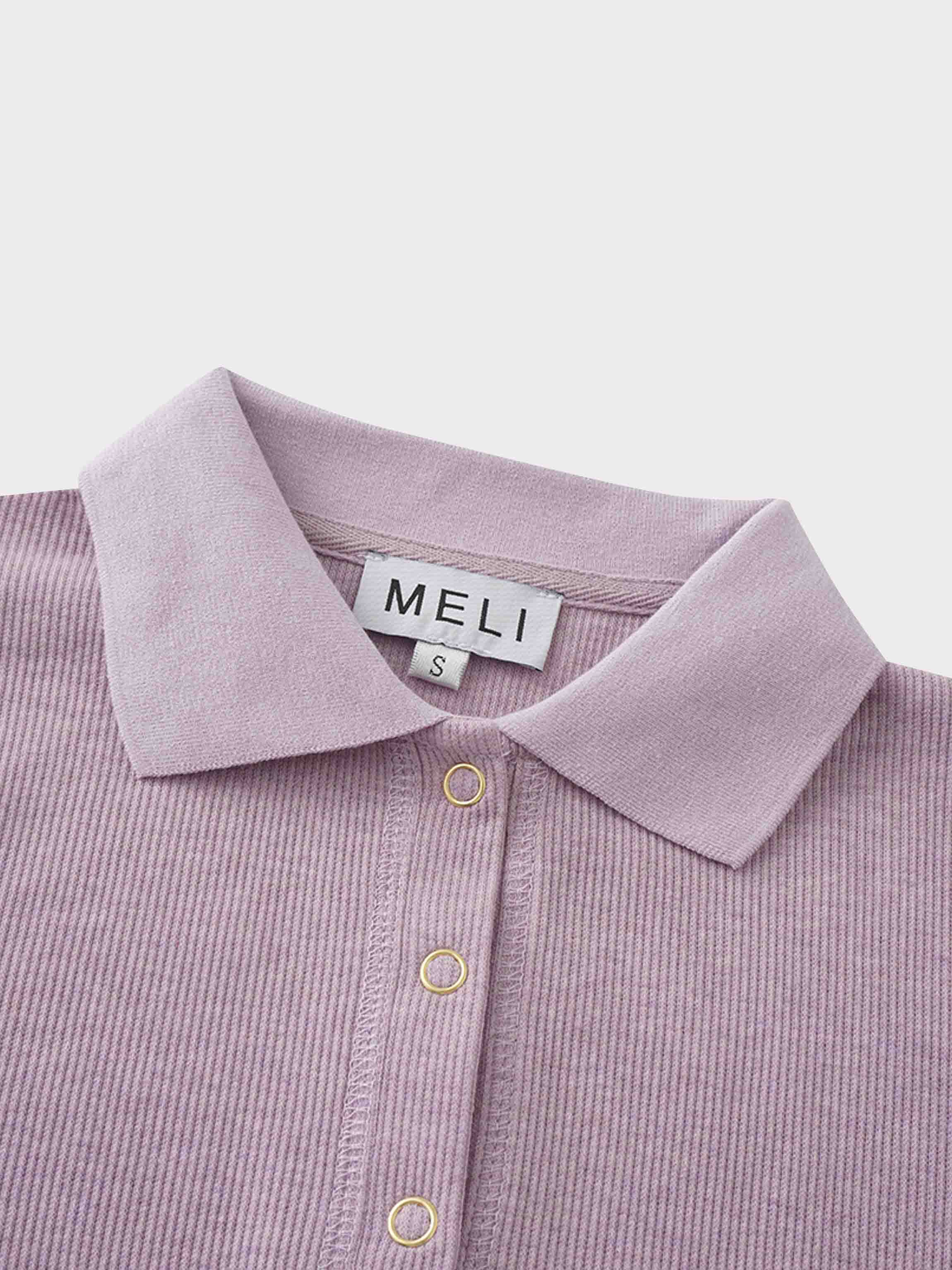 Ribbed Collar T-Shirt-Lavender