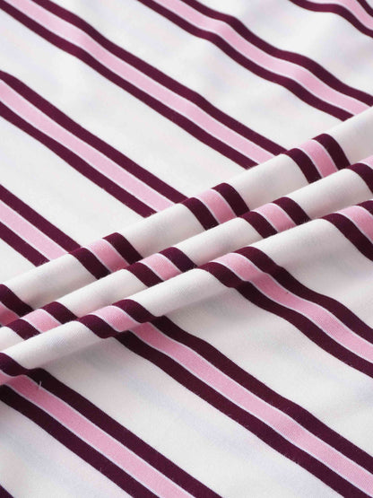 Flat Striped High V Long Sleeve-Raspberry/Pink