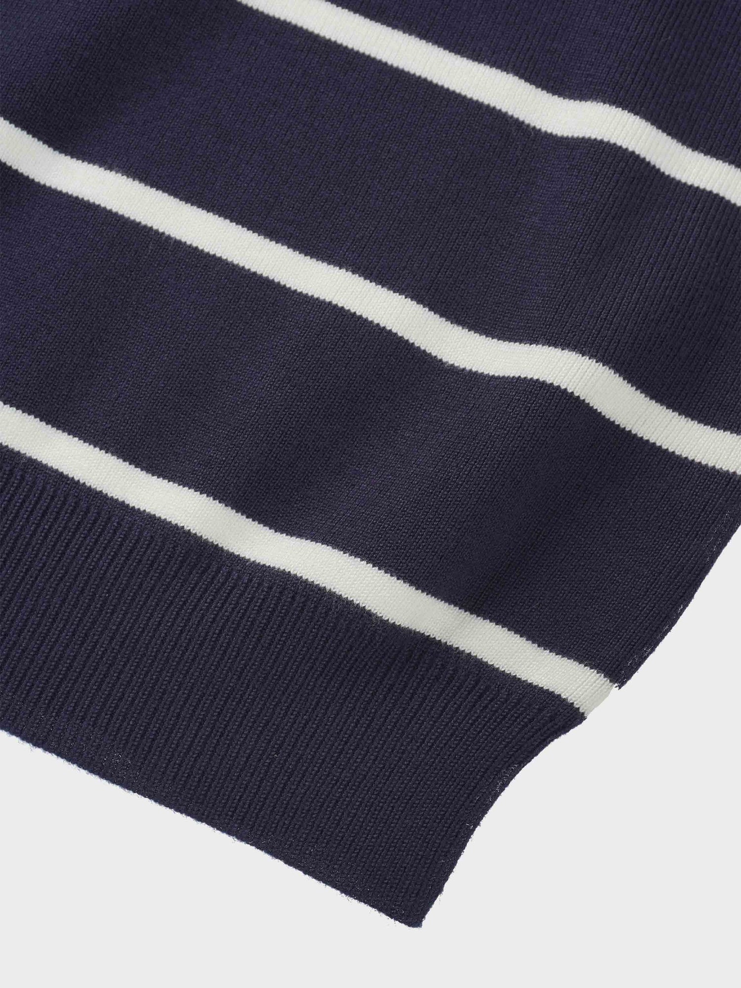 Mock Neck Thin Knit Sweater-Navy/Cream