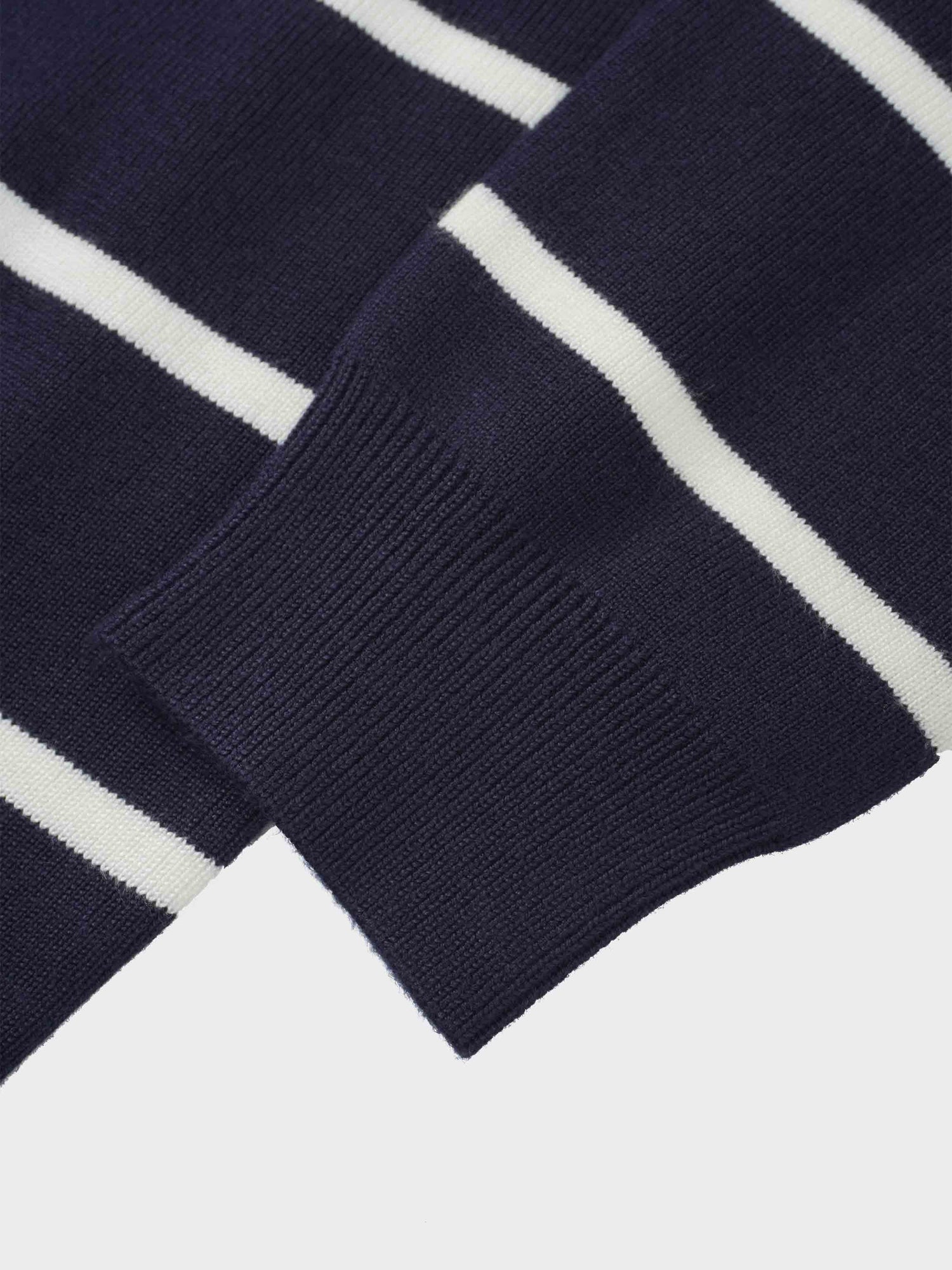 Mock Neck Thin Knit Sweater-Navy/Cream