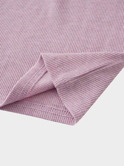 Ribbed Collar T-Shirt-Lavender