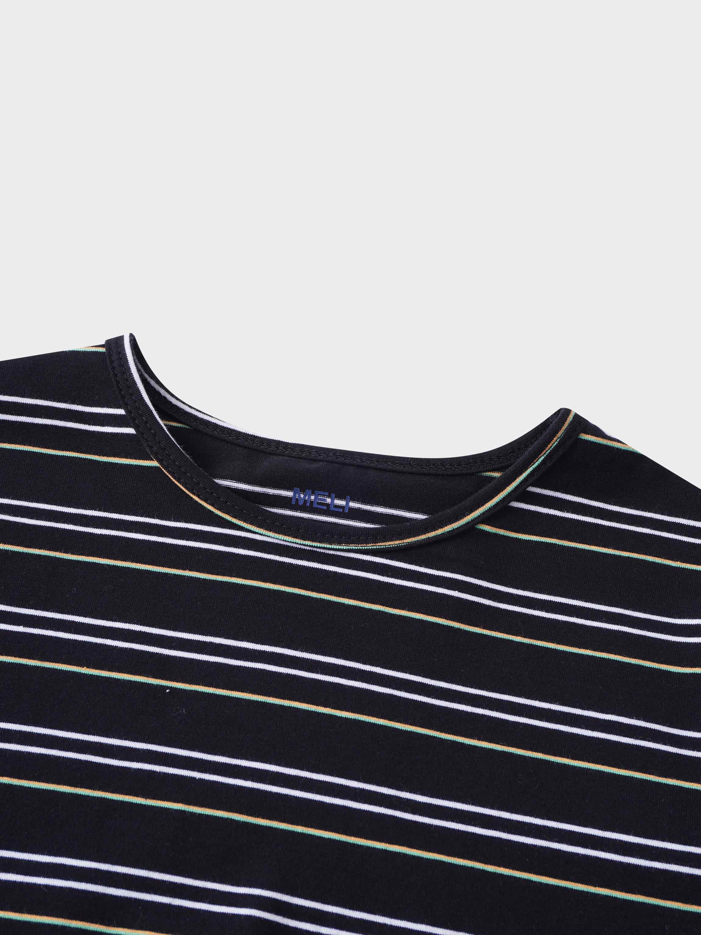 Flat Striped Crew Long Sleeve-Black/White/Green