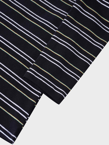 Flat Striped Crew Long Sleeve-Black/White/Green