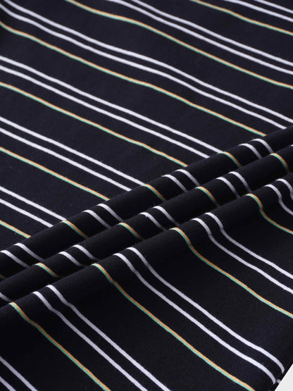 Flat Striped Crew Long Sleeve-Black/White/Green
