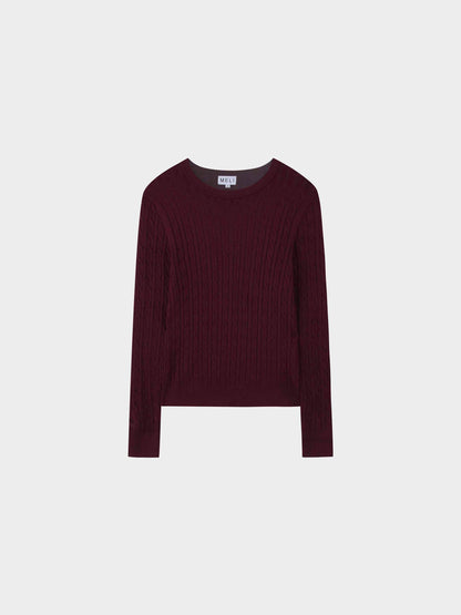 Knit Cable Sweater-Burgundy